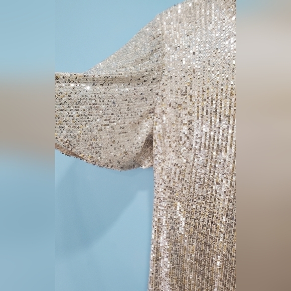 Eliza J Women's Sequined‎ Flutter-Sleeve Mock Neck Cocktail Dress Size 10 - Picture 4 of 13